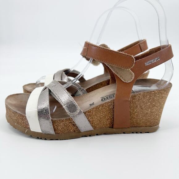 Mephisto Lesley Leather Cork Wedge Sandals Silver White Brown Womens EU 36 - Picture 5 of 9